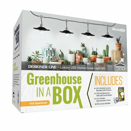 MIRACLE LED 4-Socket Designer Greenhouse in a Box Grow Light Kit, Full Spec., 14W Replace 150W Grow Bulbs, 4PK 801767